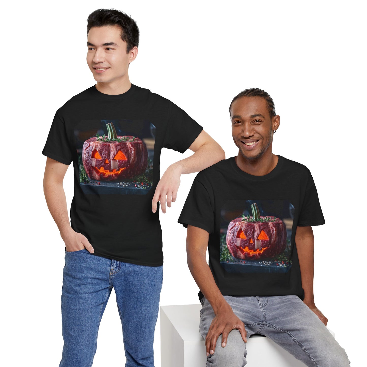 Meat-o-lantern Unisex Heavy Cotton Tee, Halloween T-shirt, Jack o Lantern Shirt, Fall Costume Top, Carnivore Graphic Tee