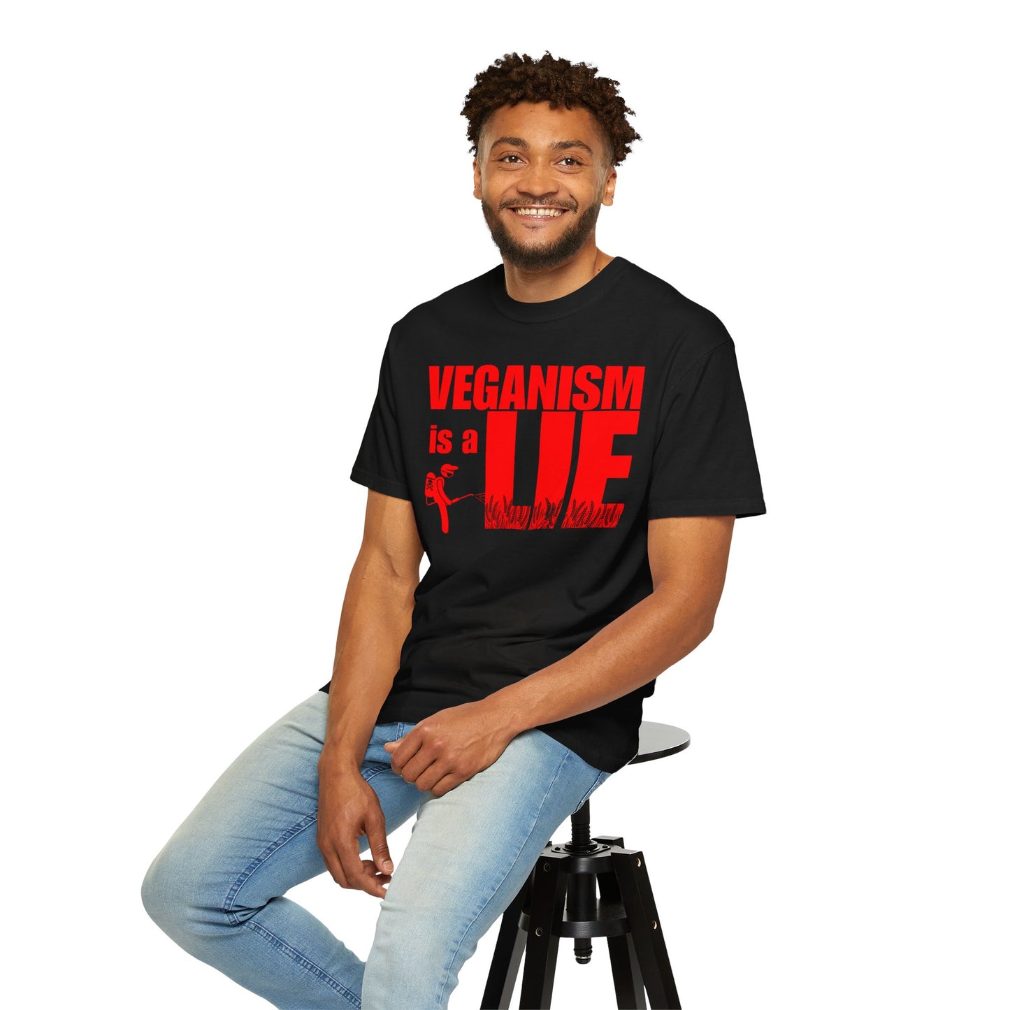 Veganism is a lie T-shirt, Funny Anti-Vegan Unisex Tee, Plant-Based Anti-Vegan Gift Idea!